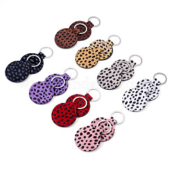 16 шт. 8-цветные плоские круглые брелки из искусственной кожи с леопардовым узором KEYC-TA0001-37