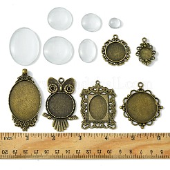 Наборы для изготовления подвесок из белого стекла/круглого стекла и сплава в тибетском стиле своими руками&nbsp;DIY-FS0006-11