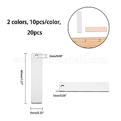 201 ステンレススチール長方形スタンプブランクタグペンダント  片側研磨  ミックスカラー  40x9x1mm  穴：2mm  2色  10個/カラー  20個/箱&nbsp;STAS-UN0011-97