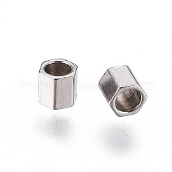 変色しにくい304ステンレススチールスペーサービーズ  六角  ステンレス鋼色  2x2x2mm  穴：1.4mm&nbsp;STAS-F241-09C-P