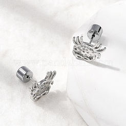 Серьги-гвоздики в форме краба из латуни с микропаве из прозрачных кубических цирконий&nbsp;EJEW-K319-01P