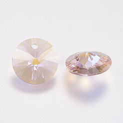 カット加工ガラスラインストーンチャーム  模造オーストリアのクリスタル  コーン  ライトローズ  12x6mm  穴：1.5mm&nbsp;RGLA-F049-12mm-223PS
