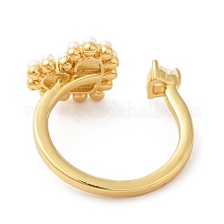 Открытое кольцо-манжета в форме сердца с кубическим цирконием и жемчужными бусинами из АБС-пластика RJEW-M148-05G