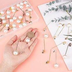 32セット4色の真鍮製ブローチピン金具  ふるいの基本セッティング  プラスチック製の模造パールビーズ付き  ラウンド  ミックスカラー  67x15.6mm  トレイ：12mm  8セット/カラー&nbsp;KK-NB0002-73