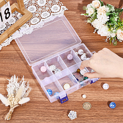 3個 8グリッド PPプラスチック調節可能な仕切りボックス  長方形  透明  19.5x13x4.5cm  内径：6.2x4.7のCM&nbsp;CON-PA0001-13