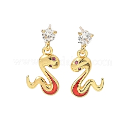 Серьги-гвоздики с подвесками из прозрачного кубического циркония с микропаве из змеиной латуни&nbsp;EJEW-D318-09G