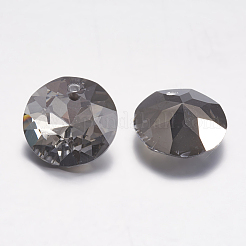 カット加工ガラスラインストーンチャーム  模造オーストリアのクリスタル  フラットラウンド  ブラックダイヤモンド  12x6mm  穴：1.5mm&nbsp;RGLA-F051-12mm-215