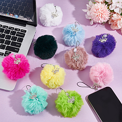 10 шт. ручная работа искусственный мех кролика рекс помпон мяч мобильный ремень&nbsp;HJEW-OC00071