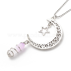 Balle de jade blanc violet naturel avec collier pendentif lune et étoile en alliage&nbsp;NJEW-JN03912-02
