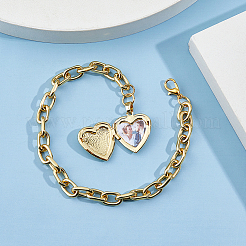 4 bracelet à breloques en forme de cœur avec médaillon en laiton&nbsp;BJEW-HS00015