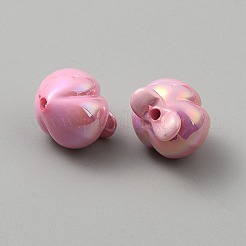 UVメッキ不透明アクリルビーズ  虹色の  桃  パールピンク  18x17.5x16mm  穴：2mm&nbsp;OACR-A039-01F