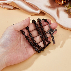 2 шт. ожерелье из цинкового сплава и дерева с изображением креста Иисуса NJEW-DC0001-14