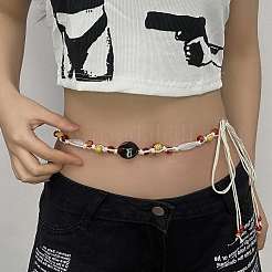 Женские пояса-обертки из вощеного шнура в богемном этническом стиле с бусинами из смолы и дерева&nbsp;FS-WG58A7E-01