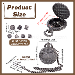 Карманные часы из сплава с плоским круглым корпусом в форме дракона и латунной цепочкой&nbsp;AJEW-PH0007-67B