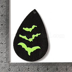 ハロウィンのイミテーションレザーペンダント  黒と緑と黄色  バット  55.5x37x2mm  穴：1.6mm&nbsp;FIND-K017-04D-01