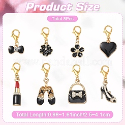 8 pz 8 stili borsetta rossetto tacchi alti cuore fiore lega smalto e ciondolo strass di cristallo decorazioni&nbsp;HJEW-YW00568