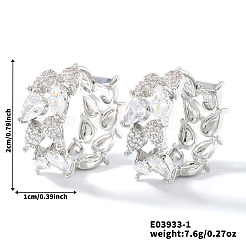 Изысканные серьги-кольца из латуни с прозрачным кубическим цирконием в форме капли FZ4597-1