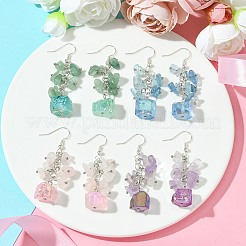 天然ミックスストーン＆天然クォーツダングルイヤリング（女性用）4組  銀  ミックスカラー  52x20mm&nbsp;EJEW-TA00560