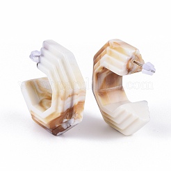 アクリルスタッドのピアス  ハーフフープピアス  304ステンレススチールスタッドピアス金具とプラスチック製イヤーナット付き  ホワイト  37x36x13.5~14mm  ピン：0.7mm&nbsp;EJEW-JE03478-02