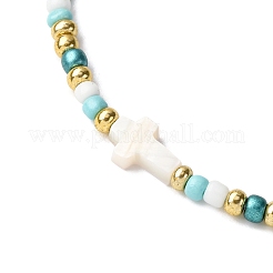 Женские плетеные браслеты из натуральных пресноводных ракушек и стеклянных бусин BJEW-JB12362-04