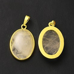 天然石クオーツクリスタルペンダント  ロッククリスタルペンダント  楕円形のチャーム  ラックメッキ金メッキ真鍮のパーツ  鉛フリー＆カドミウムフリー  31x20x7.5~8mm  穴：7x5mm&nbsp;G-H286-07G-04