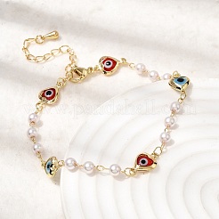 Браслет для женщин из латуни и АБС-пластика с имитацией жемчуга.&nbsp;BJEW-K298-01G