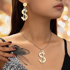 Комплекты из ожерелий и серег-гвоздиков со знаком доллара из сплава и стекла&nbsp;FS-WGD45F5-01