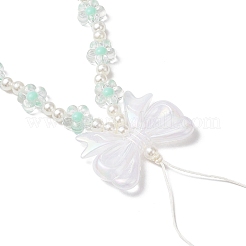 アクリル携帯ストラップ  プラスチック製のビーズと  蝶結び  花  アクアマリン  217mm&nbsp;HJEW-JM03325-01