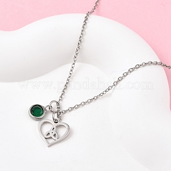 День святого Валентина 304 нержавеющая сталь и зеленое стекло кулон в форме сердца ожерелья с цепочкой для женщин NJEW-FS00014-04