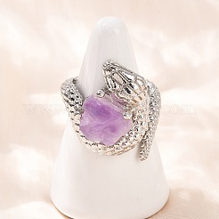 Открытые кольца-манжеты из натурального змеиного аметиста RJEW-K286-10P-02