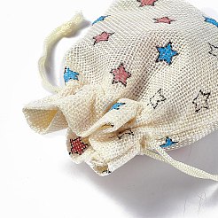 黄麻布ラッピングポーチ巾着袋  長方形  ベージュ  スター  13.5~14x10x0.35cm&nbsp;ABAG-L016-A12