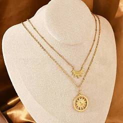 Ожерелья из нержавеющей стали 304 с двухслойными подвесками для женщин NJEW-S435-02G-E