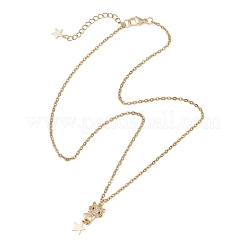 Подвеска в виде кошки со звездой из латуни с микропаве из прозрачных кубических цирконий&nbsp;NJEW-JN05716