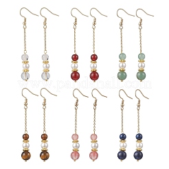 6 пара сережек-подвесок с ракушками и жемчугом EJEW-JE06497