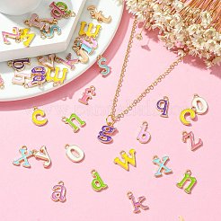 2セット合金エナメルペンダント  ライトゴールド  レターチャーム  ミックスカラー  a～zの文字  12.5~13.5x5~14.5x1.5mm  穴：1.4mm  26個/セット&nbsp;ENAM-CJ0005-55