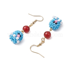 Boucles d'oreilles pendantes en forme de pieuvre en perles de verre faites à la main&nbsp;EJEW-MZ00278-02