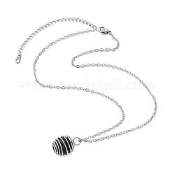 Collana da donna con ciondolo a gabbia in filo di acciaio inossidabile 304 e pietra lavica naturale rotonda.&nbsp;NJEW-JN06159