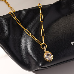 Colliers pour femmes en acier inoxydable 304 avec pendentif ovale en zircon cubique transparent pavé de pierres&nbsp;WG80EE0-01