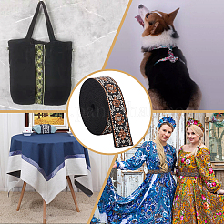 5 ярд полиэфирной жаккардовой ленты в этническом стиле с цветком OCOR-WH0090-042