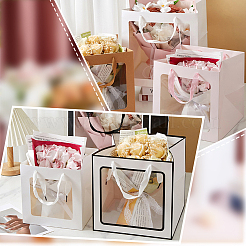 Quadratische Geschenktüten aus Papier mit sichtbarem Plastikfenster&nbsp;LS-ABAG-WH0051-10C