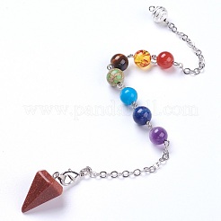 Модные маятники из натуральных и синтетических драгоценных камней с шестиугольным наконечником HJEW-JM00321