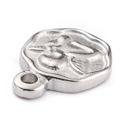 変色しない304ステンレススチールペンダント  キューピッドとフラットラウンド  ステンレス鋼色  13x10x2mm  穴：1.6mm&nbsp;STAS-O145-24B-P