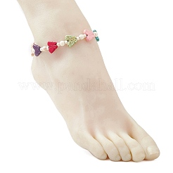 Браслеты на ногу с круглыми бусинами в виде бабочек из окрашенной синтетической бирюзы AJEW-AN00710