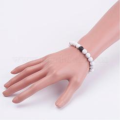 Круглые браслеты из натурального камня и говлита из бусин для мужчин BJEW-JB02954