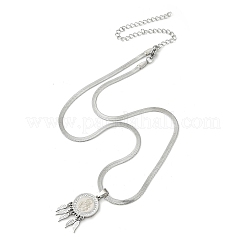 Ожерелья с подвеской в виде пера из нержавеющей стали 201 с плоским круглым кубическим цирконием NJEW-H055-04P