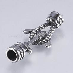 304ステンレススチールアンカーリンクコネクター  レザーコードブレスレット作り用  アンティークシルバー  37x16x8mm  穴：5mm&nbsp;X-STAS-I072-097AS