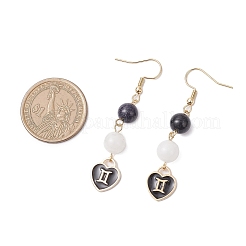 12 пара двухцветных серег-подвесок в форме сердца с двенадцатью созвездиями из сплава и эмали EJEW-JE06571