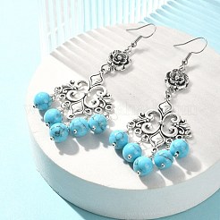 Orecchini pendenti con perline turchesi sintetiche&nbsp;EJEW-JE05385-02