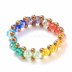 Anello per dito con perline di vetro intrecciato per donna&nbsp;RJEW-JR00467-04