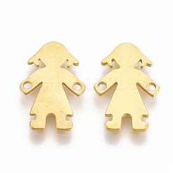 201 ステンレススチールリンクコネクター  レーザーカットリンク  女の子  ゴールドカラー  16.5x11x1mm  穴：1.4mm&nbsp;STAS-T044-28G